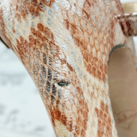 Sam Edelman Taryn Snakeskin Brown Tan High Heel Platform Sandals T703 - Picture 12 of 13